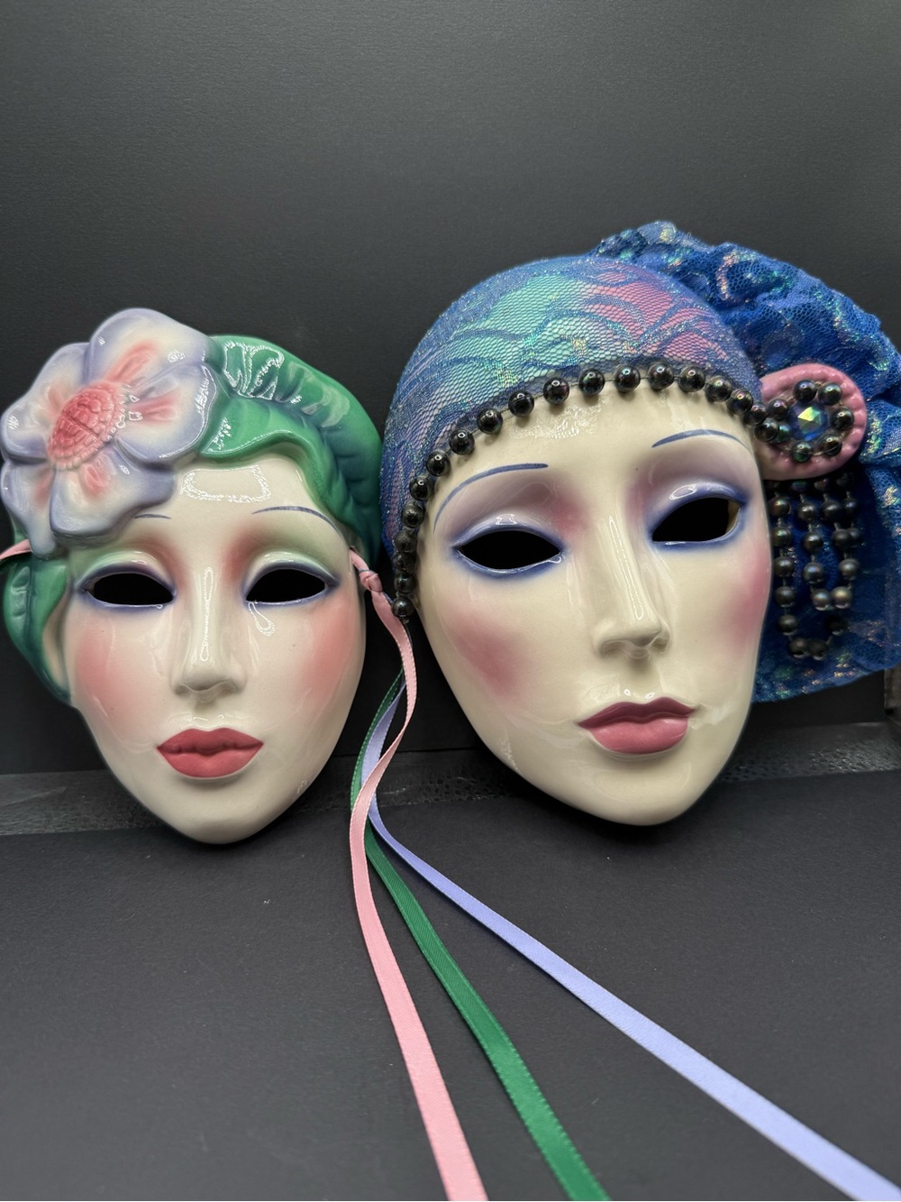 Vintage Clay Art SF Ceramic Wall Masks - 1990 Pair